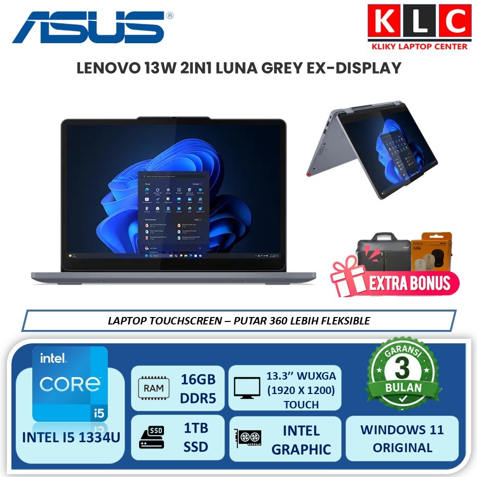 Laptop 2in1 Lenovo 13W Intel I5 1334U 16GB DDR5 512GB SSD 13.3 IPS Win11 Pro Ex-display