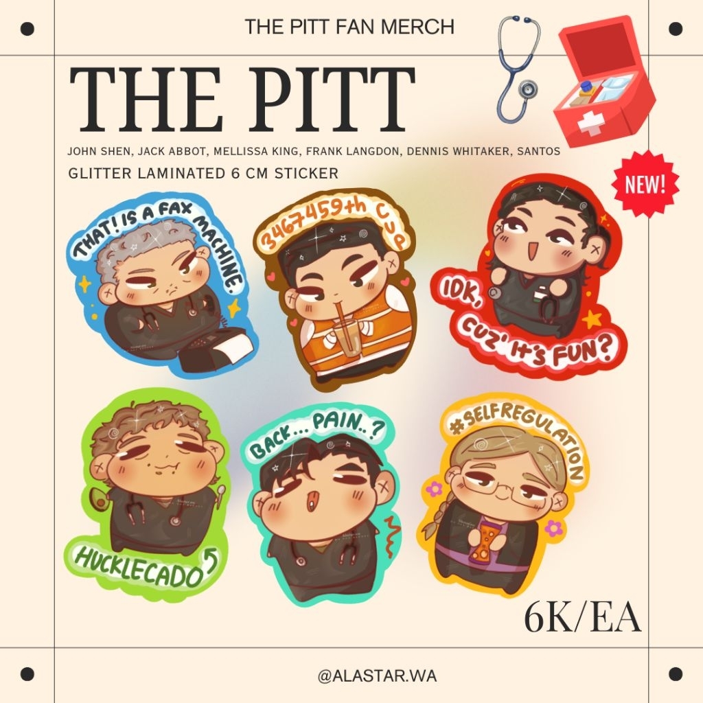 THE PITT Fanmerch Glitter Laminated Sticker Dennis Whitaker Frank Langdon Robinavitch Jack Abbott HB
