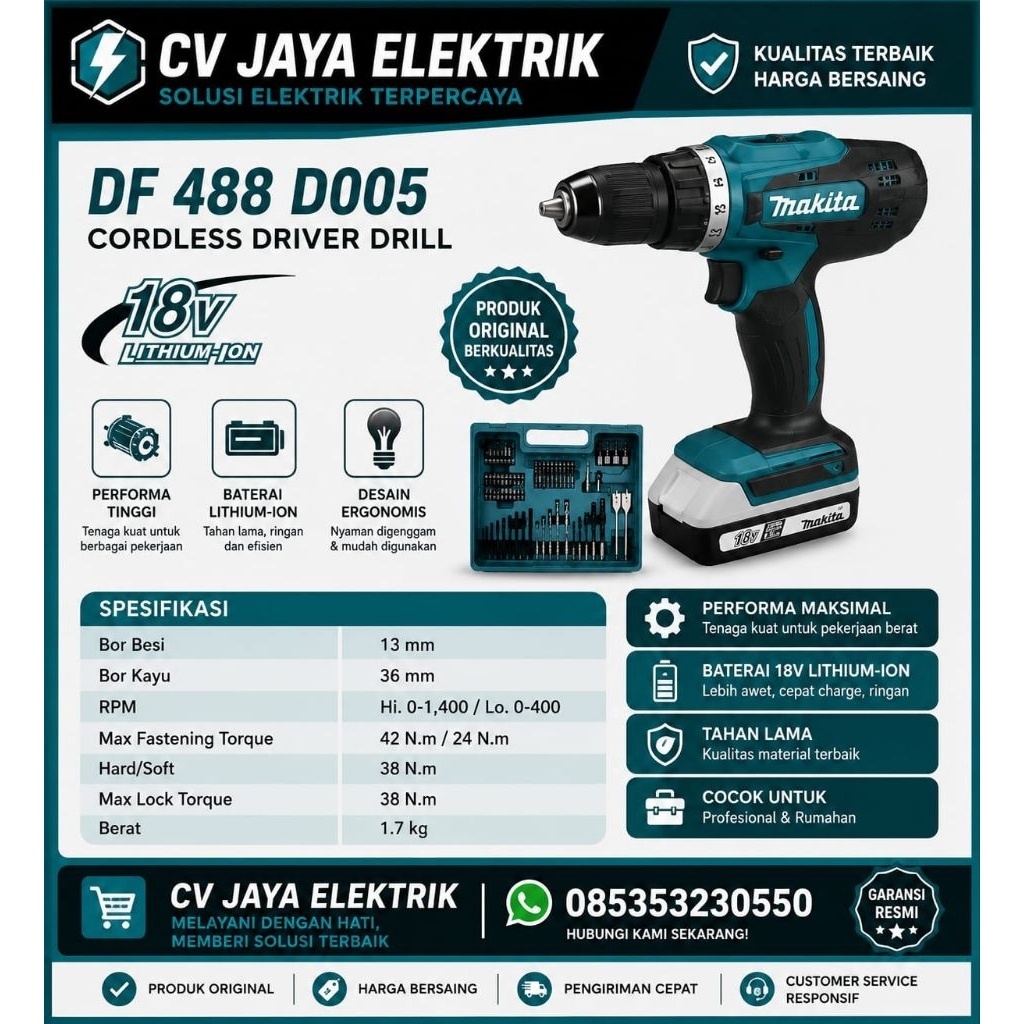 MESIN BOR  CODLESS MAKITA 18V SATU PAKET SAMA MATA 74 PCS