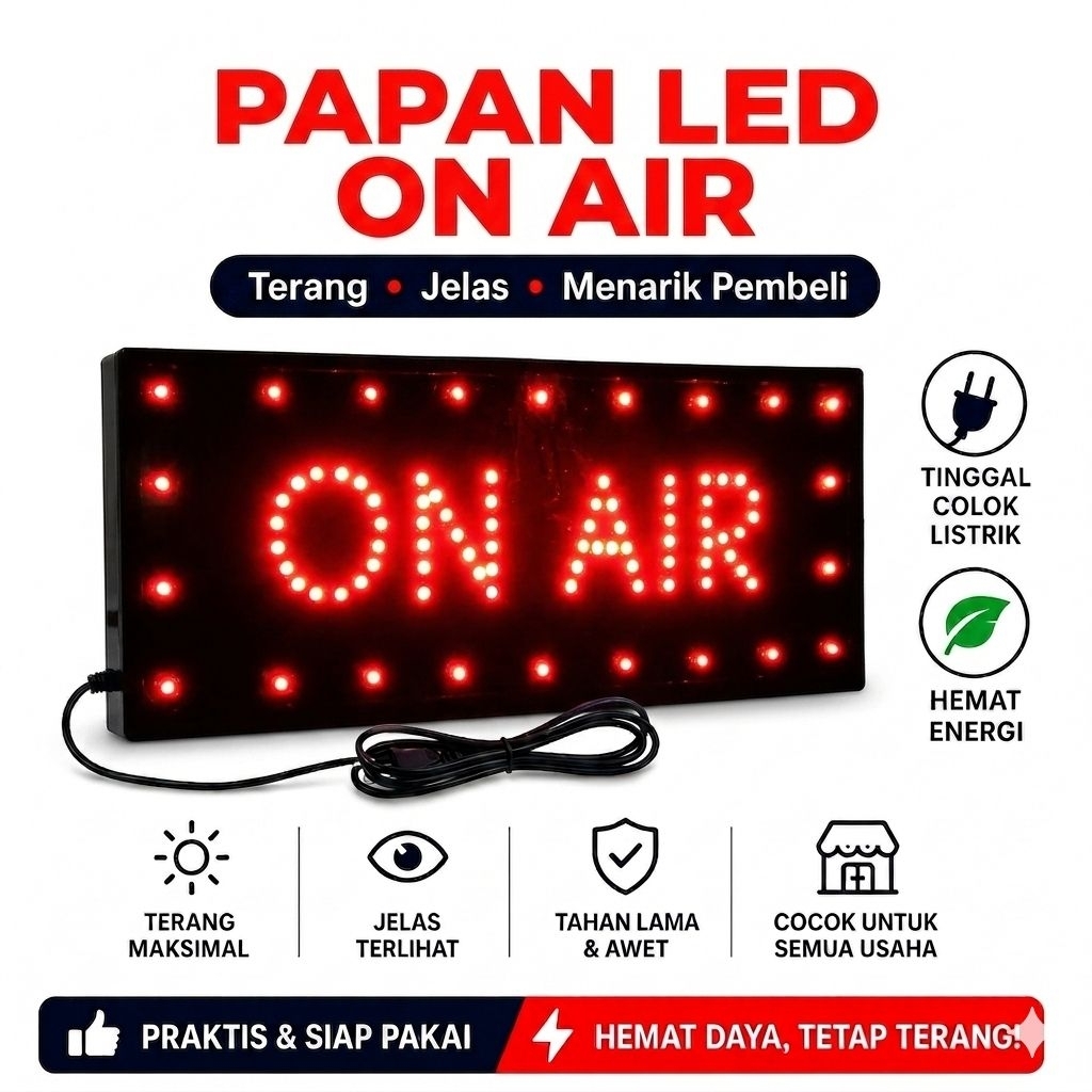 Tulisan lampu led / papan Led sign ON AIR merah tinggal colok listrik