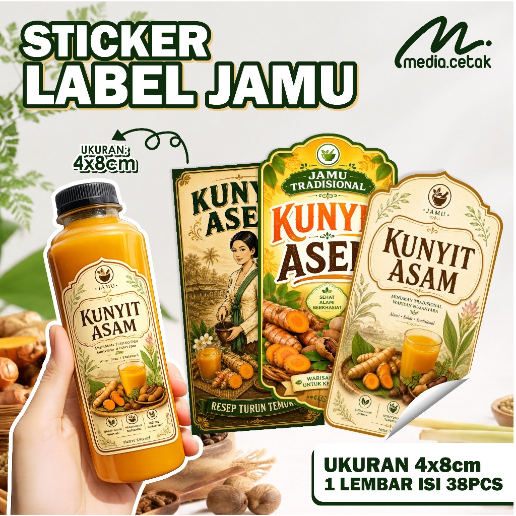 STIKER LABEL JAMU TRADISIONAL | STICKER JAMU ISI 38pcs BAHAN CROMO LAMINASI GLOSSY