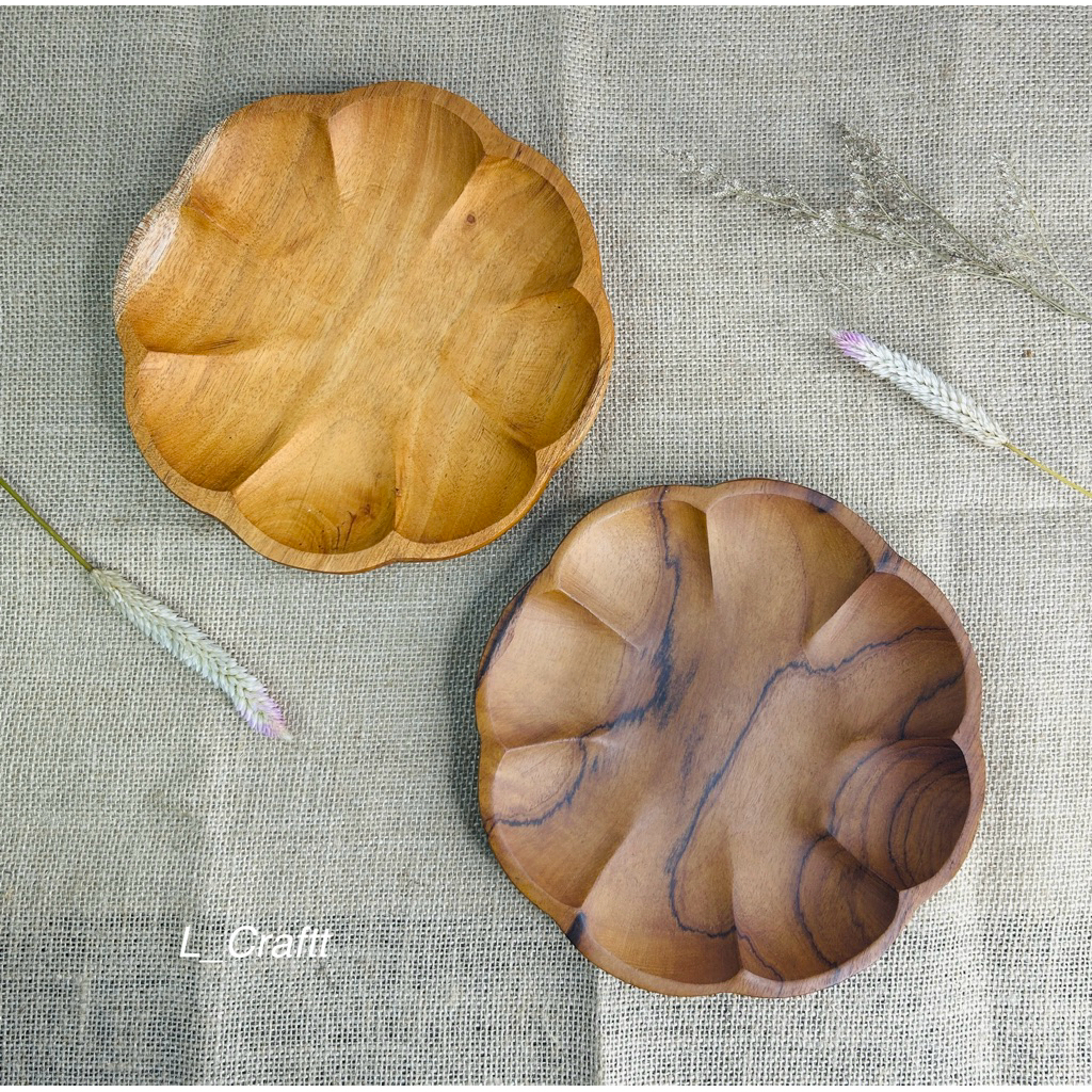 piring kayu/piring makan/piring saji motif bunga/piring kayu jati dan kayu mahoni