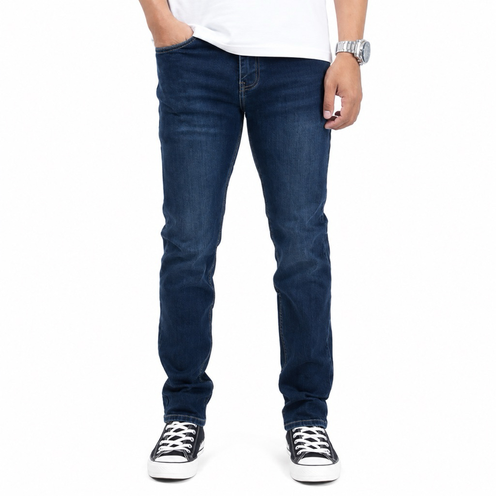 Celana Panjang Jeans KRGR Original Warna Biru Gelap Slim-Fit