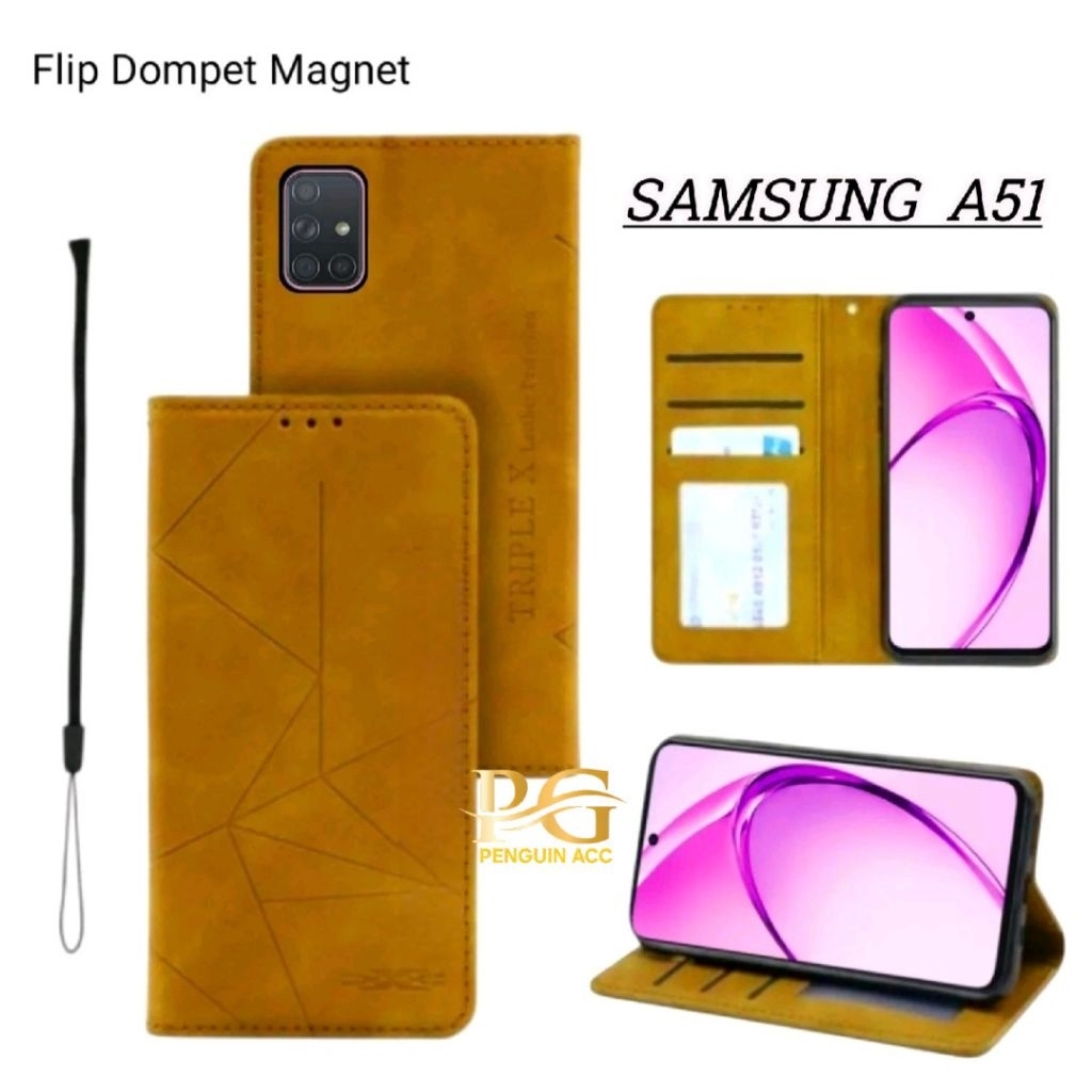 Casing Samsung A51 Flip Leather Case Dompet Kulit Premium Terbaru