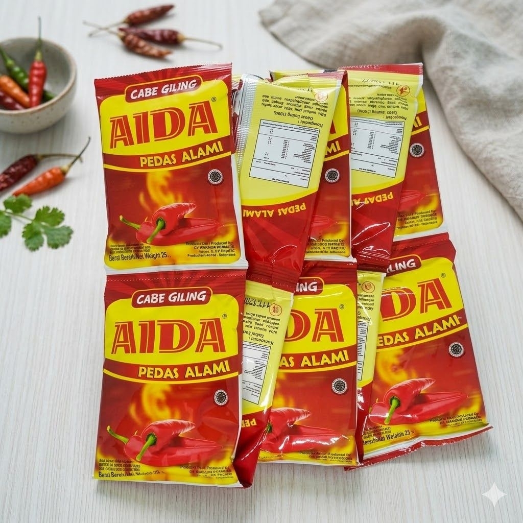 AIDA Cabe Giling /AIDA Pacific Renteng/Cabe Bubuk 1 Renteng(10pcs)Pedas Alami