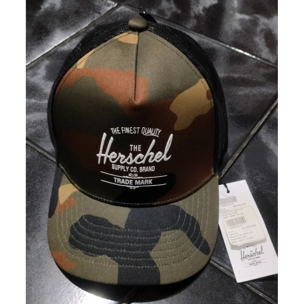 Topi Herschel Original Woodland Camo / Snapback Cap / Trucker Hat Jaring Army Loreng