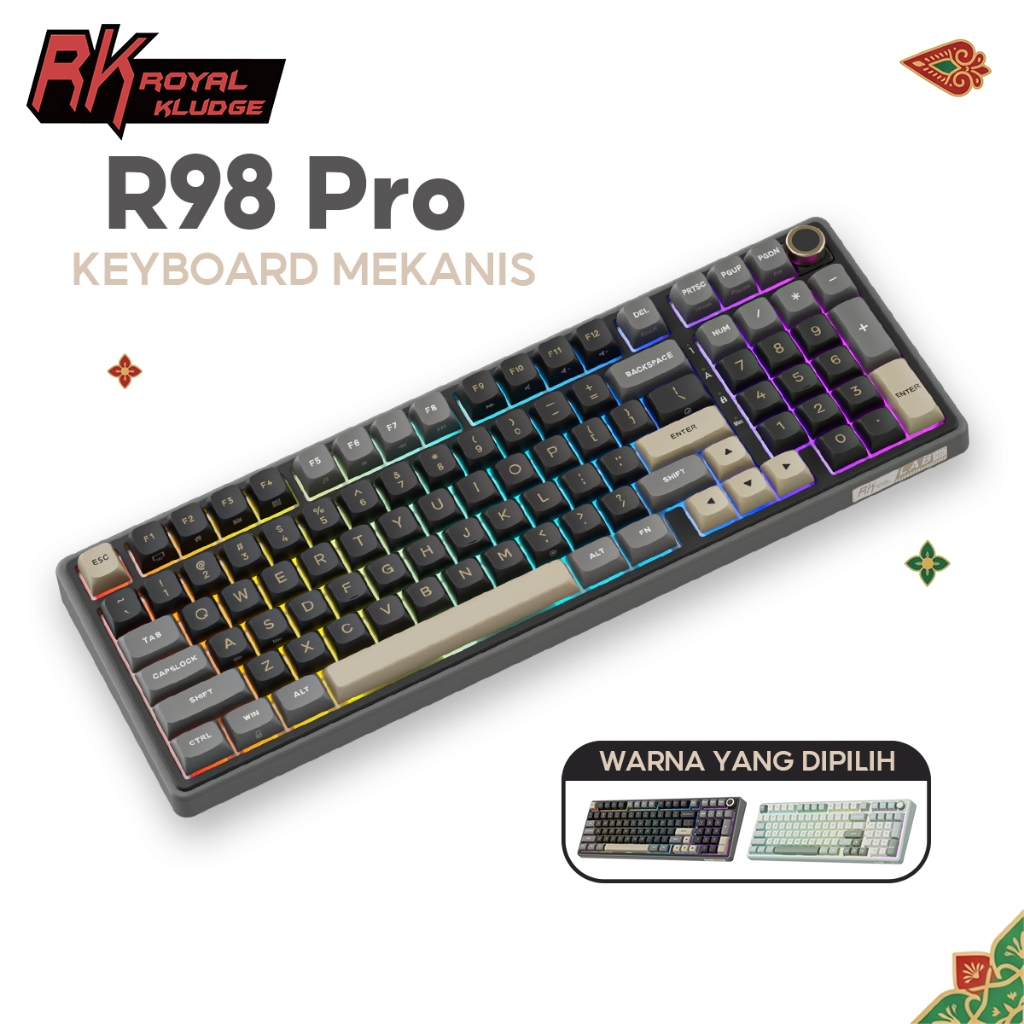 Royal Kludge RK R98Pro Phantom 98 Key RGB With Knob Hotswappable Mechanical Keyboard