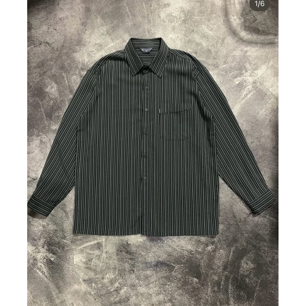 kemeja duxman lengan panjang salur hitam