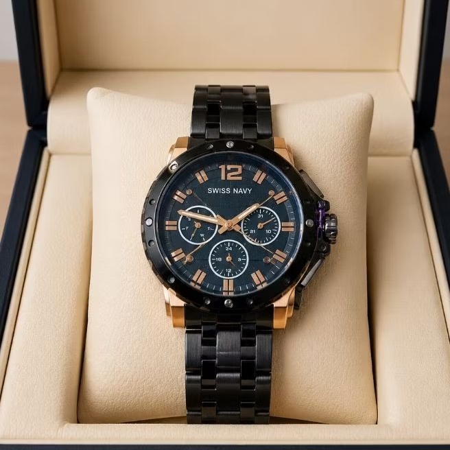 Jam tangan analog wanita sport SWISS NAVY SN 8939L- black rosegold garansi resmi original 1thn