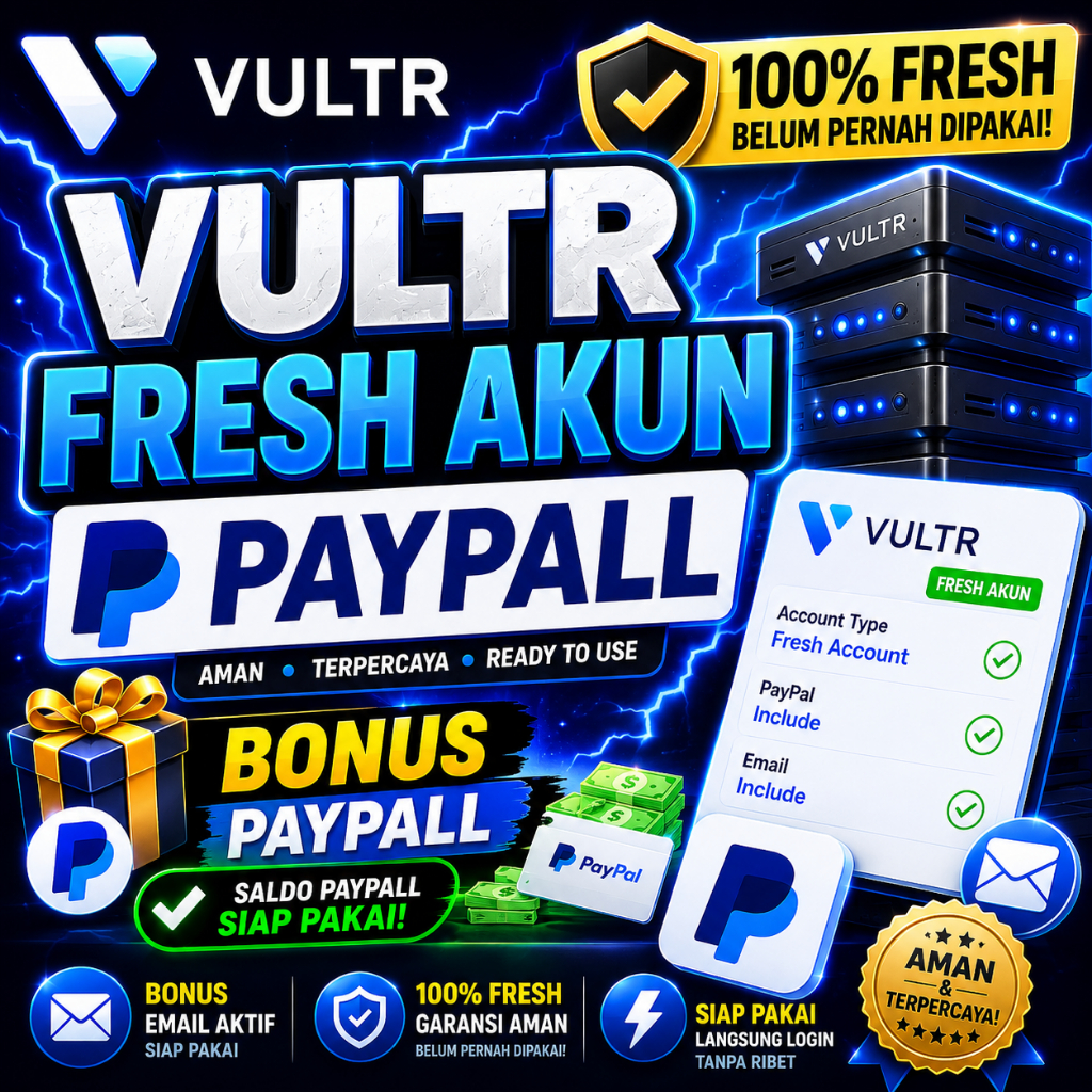 Akun Vultr Fresh $5 Balance | Bonus PayPal & Email Aktif | 100% Fresh