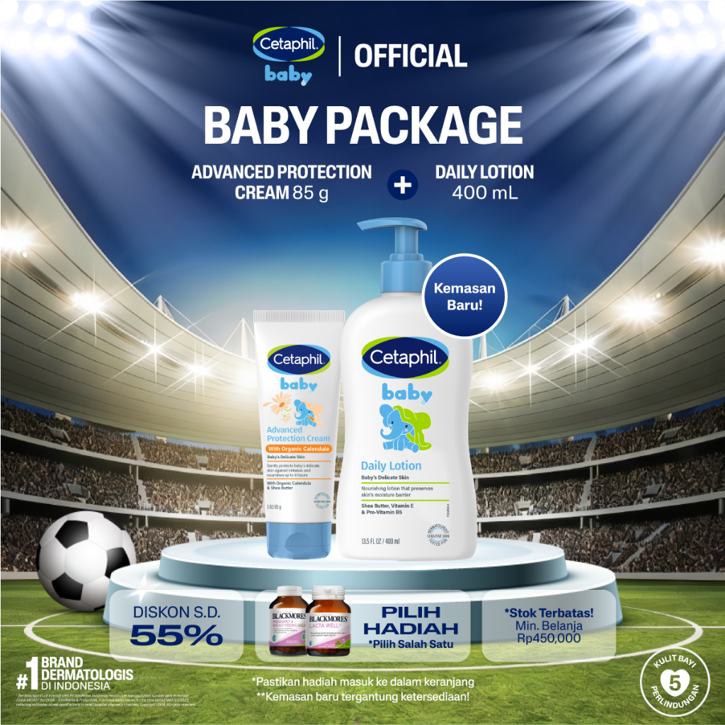 Cetaphil Baby Daily Lotion 400ml + Baby Advanced Protection Cream with Organic Calendula 85g