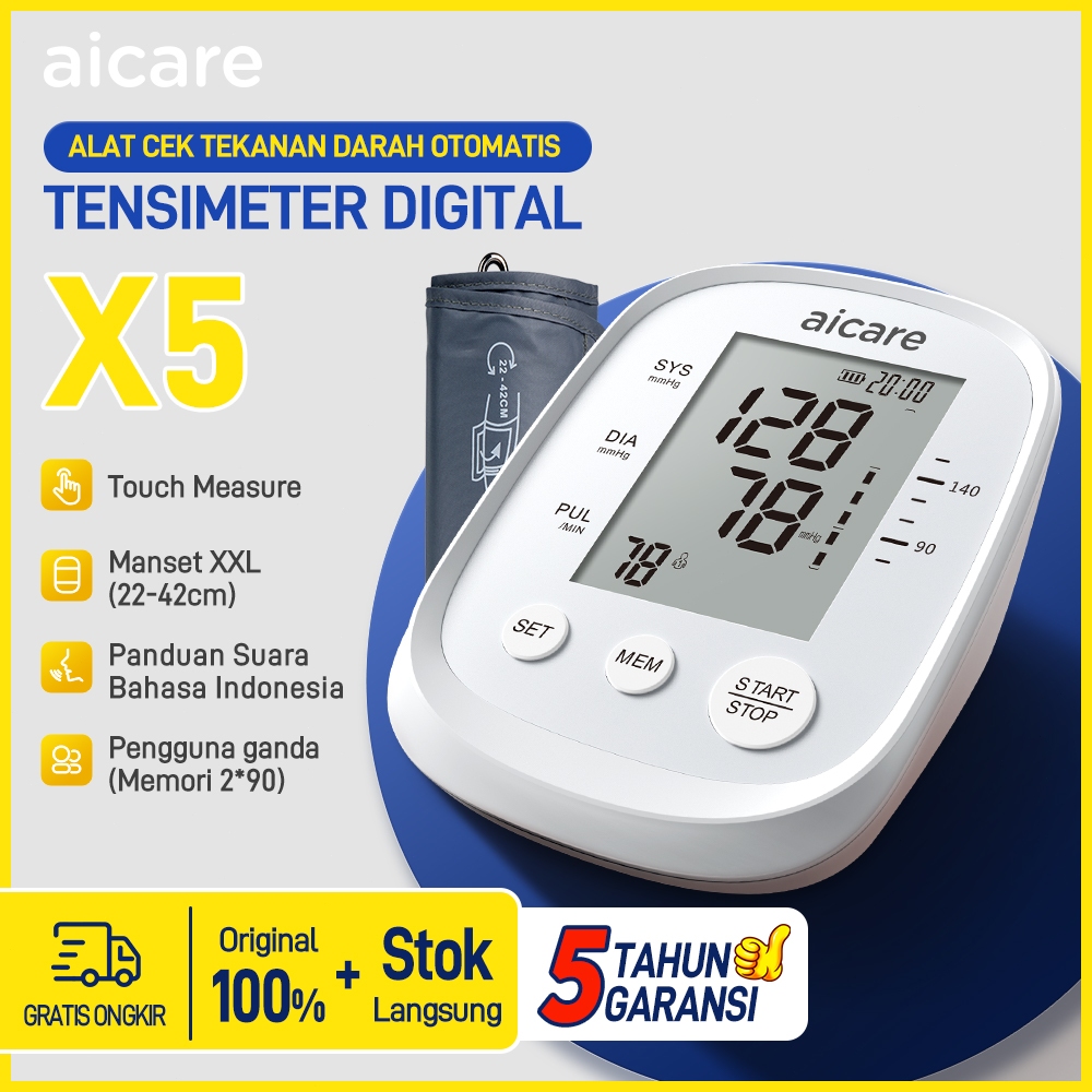 Akurat Tensi Digital Lengan Atas Manset Besar 22-42cm Portabel Tensimeter Digital Aicare