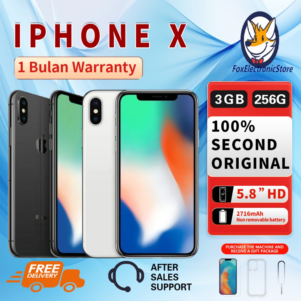 iPhone X 256GB Second Original100% EX-INTER Silent-Camera Fullset Mulus Like New Smartphone