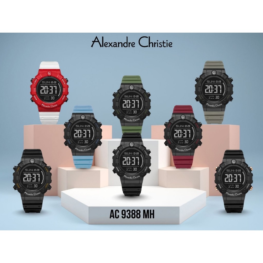 Alexandre Christie Digi AC 9388 MH Jam Tangan Pria Digital Dial Black Rubber Strap Watches