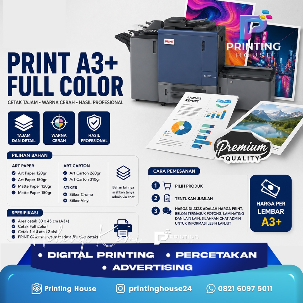 Print A3+ Full Color | Cetak Art Paper, Art Carton, Stiker cromo, Stiker Vinyl | Print Laser Mesin D
