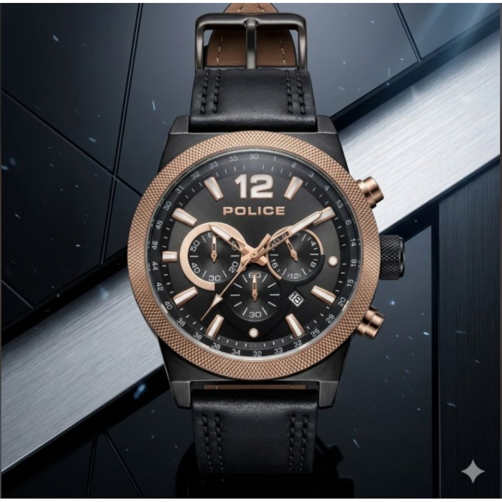 (New) Police PL15529JSBBN/12 chrono black jam tangan cowok original