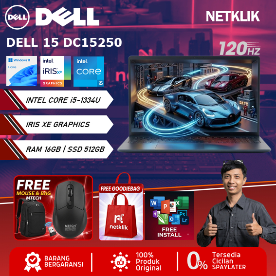 Laptop Baru DELL 15 DC15250 Core i5 1334U Gen13 RAM 16GB SSD 512GB FHD 15.6 120Hz WIN11
