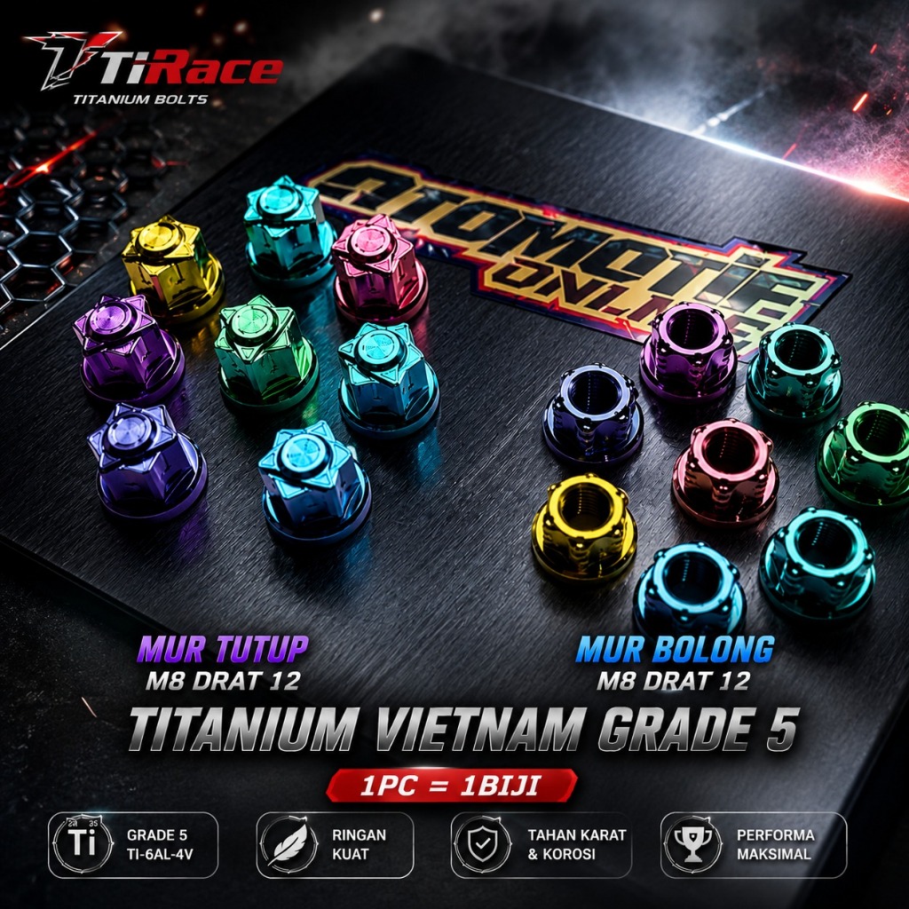 MUR TUTUP TITANIUM M8 DRAT 12 / MUR BOLONG M8 Drat 12 VIETNAM ORI