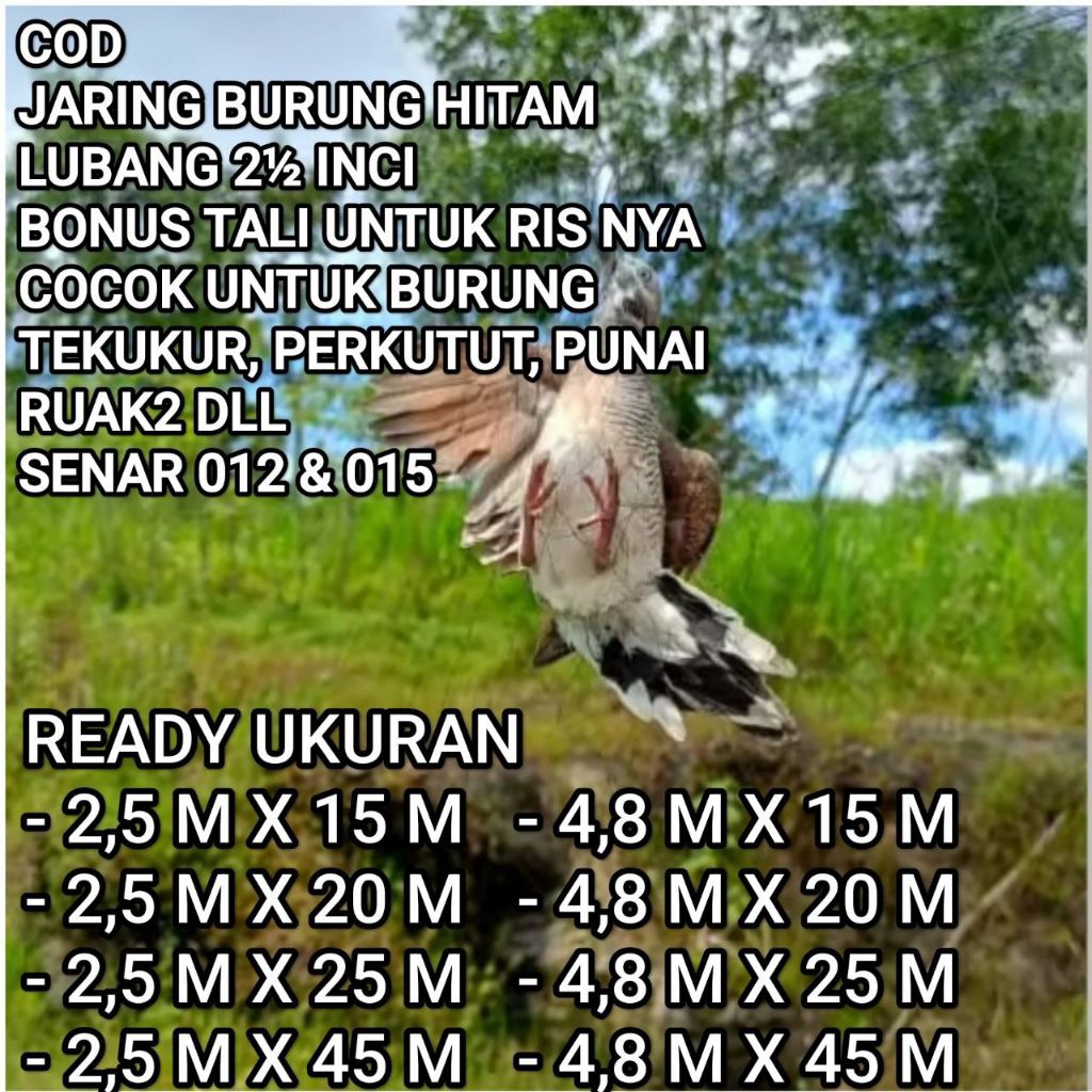 COD JARING BURUNG HITAM LUBANG 2½ INCI BONUS TALI UNTUK RIS NYA COCOK UNTUK BURUNG TEKUKUR, PERKUTUT
