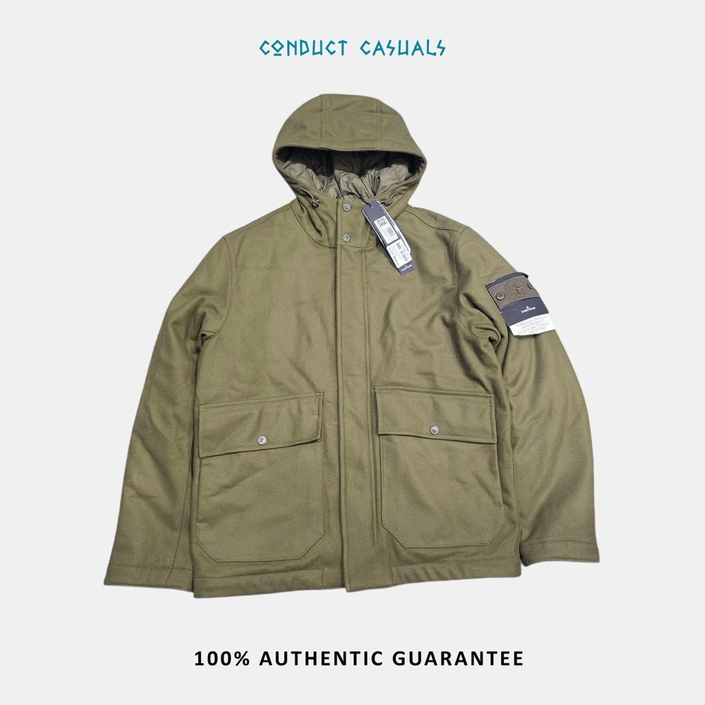 Jacket Stone Island Ghost Piece Flanella Lana With Primaloft Green Original