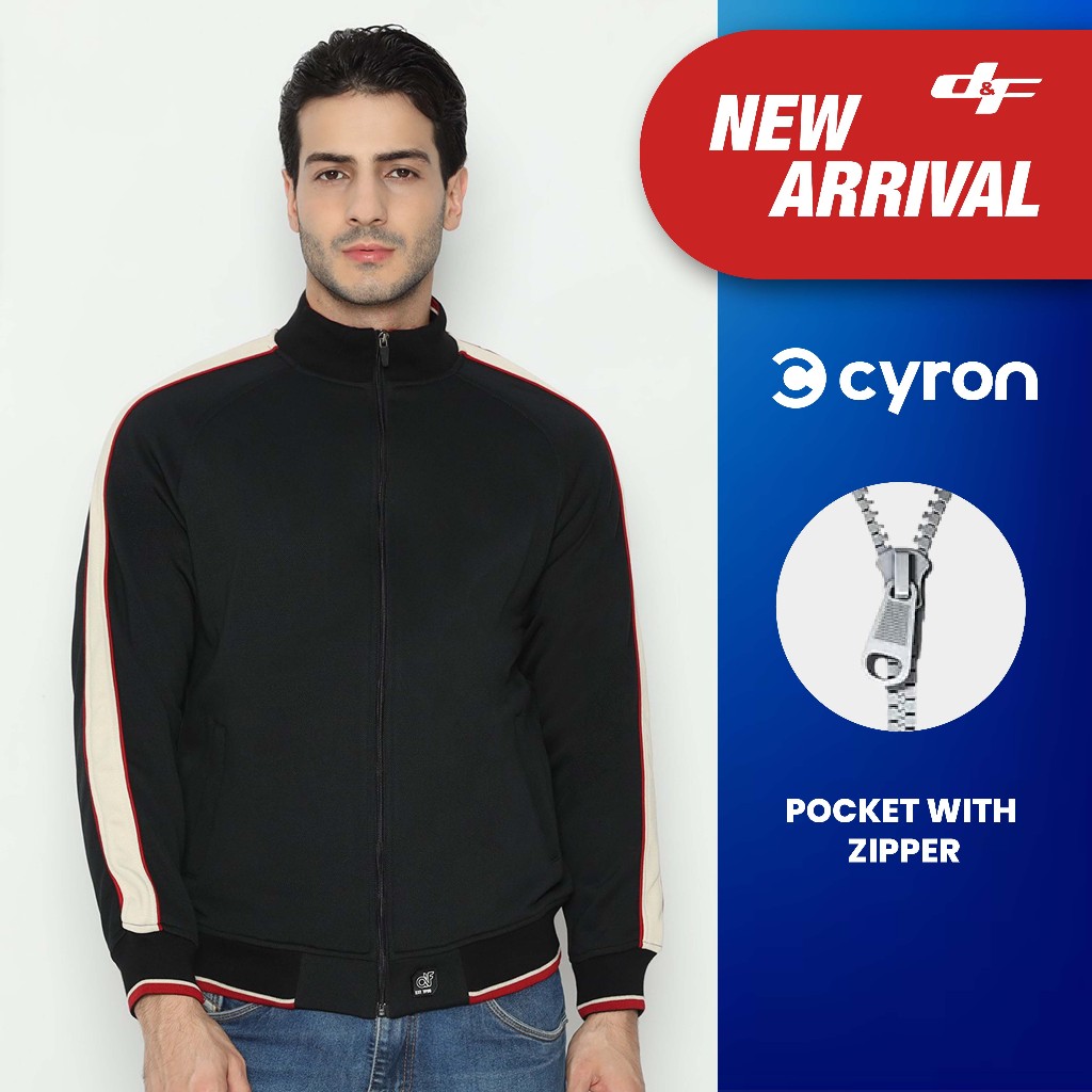 d&f CVC Jaket Bomber pria - Hitam list merah