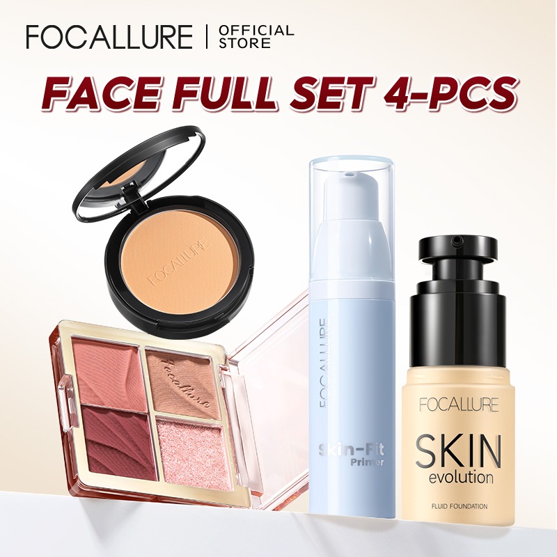 FOCALLURE 4PCS Professional Makeup Set Eyeshadow Palette Foundation Pressed Powder Primer