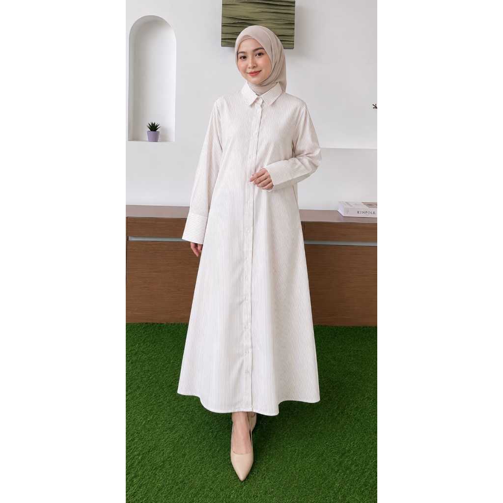 Gamis Wanita Khalisa  Motif Salur // Baju muslim wanita dewasa Modern & Anggun