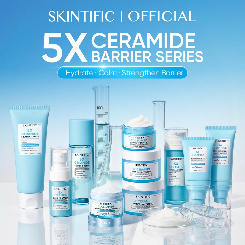 SKINTIFIC - 5X Ceramide Barrier Series Set | Cleanser, Low PH Toner, Barrier Serum, Moisture Gel, Su