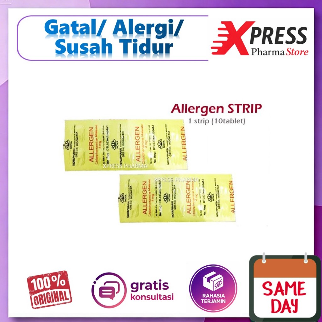 XPRESS  Allergen STRIP Obat Gatal Alergi Susah Tidur CTM Chlorpheniramine maleate Alergen Tablet Zet