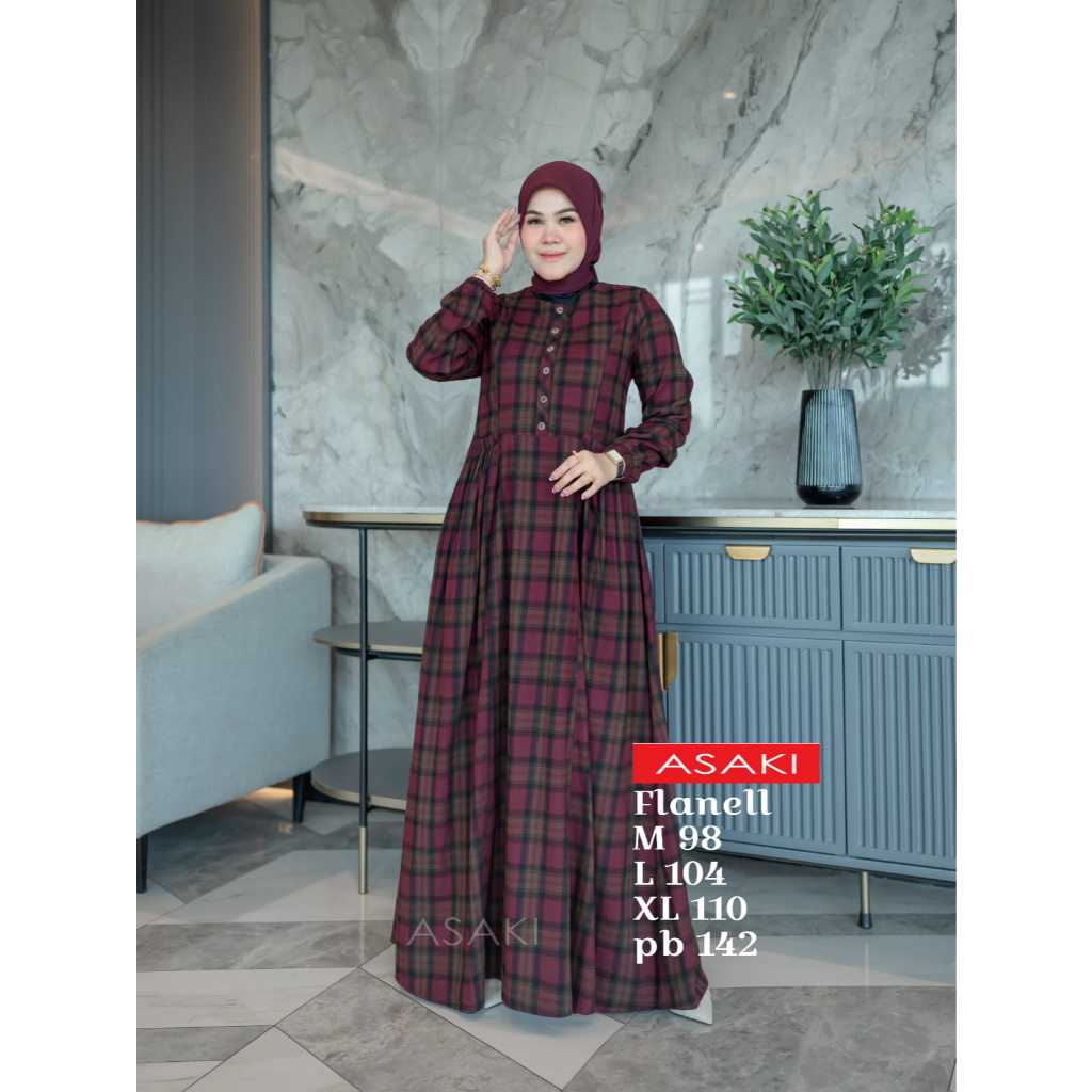 Gamis Terbaru By Asaki | Pakaian Flanel Wanita | Gamis Lebaran Dewasa Kekinian