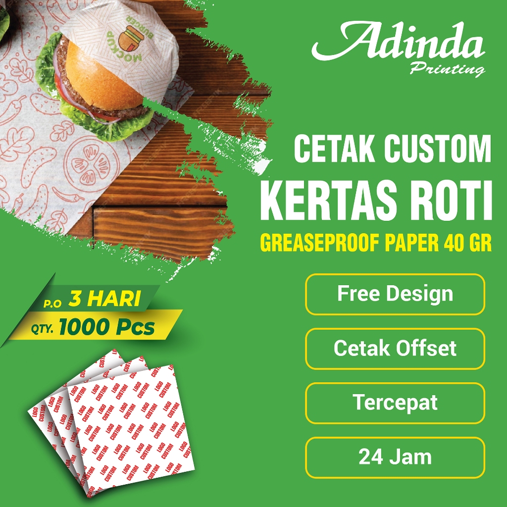 Cetak Kertas Roti Custom Foodgrade / wax paper / kertas makanan