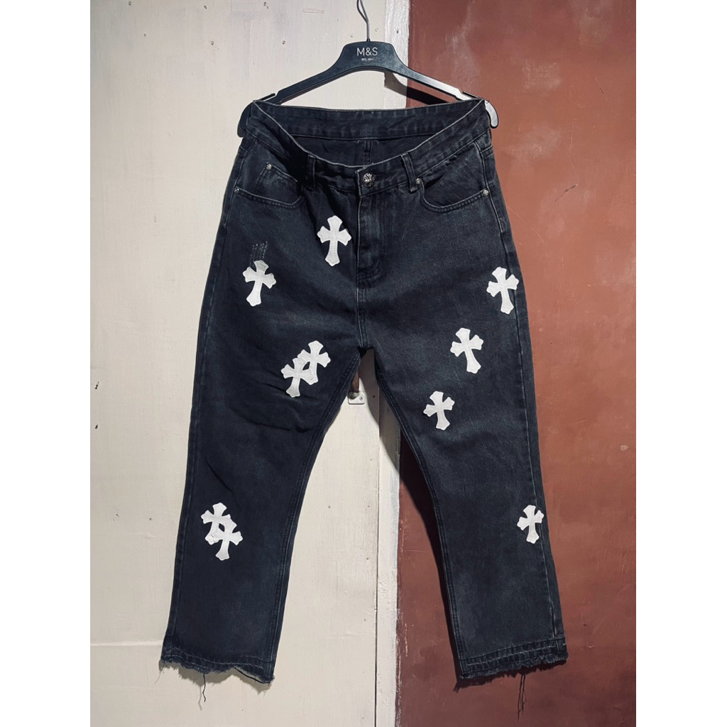 CELANA JEANS CHROME HEARTS LEVIS BLACK WASH