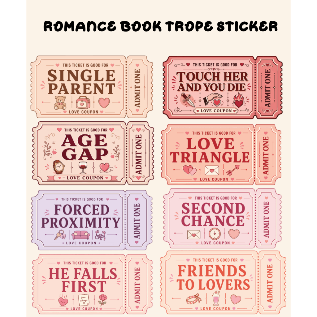 Romace Book Trope Sticker | Stiker Romance Book | Book Trope Sticker | Bookish Sticker | Kindle Stic