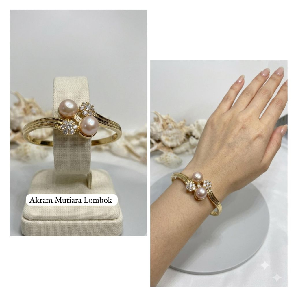 gelang bangle mutiara air tawar lombok/ gelang bangle rhodium elegant/gelang pesta casual/gelang mut