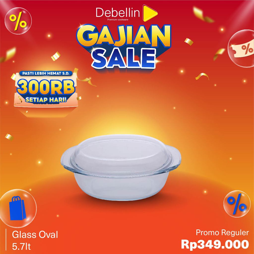 Debellin Glass Oval Casserole Mangkok Saji Kaca Borosilicate 5,7 Liter