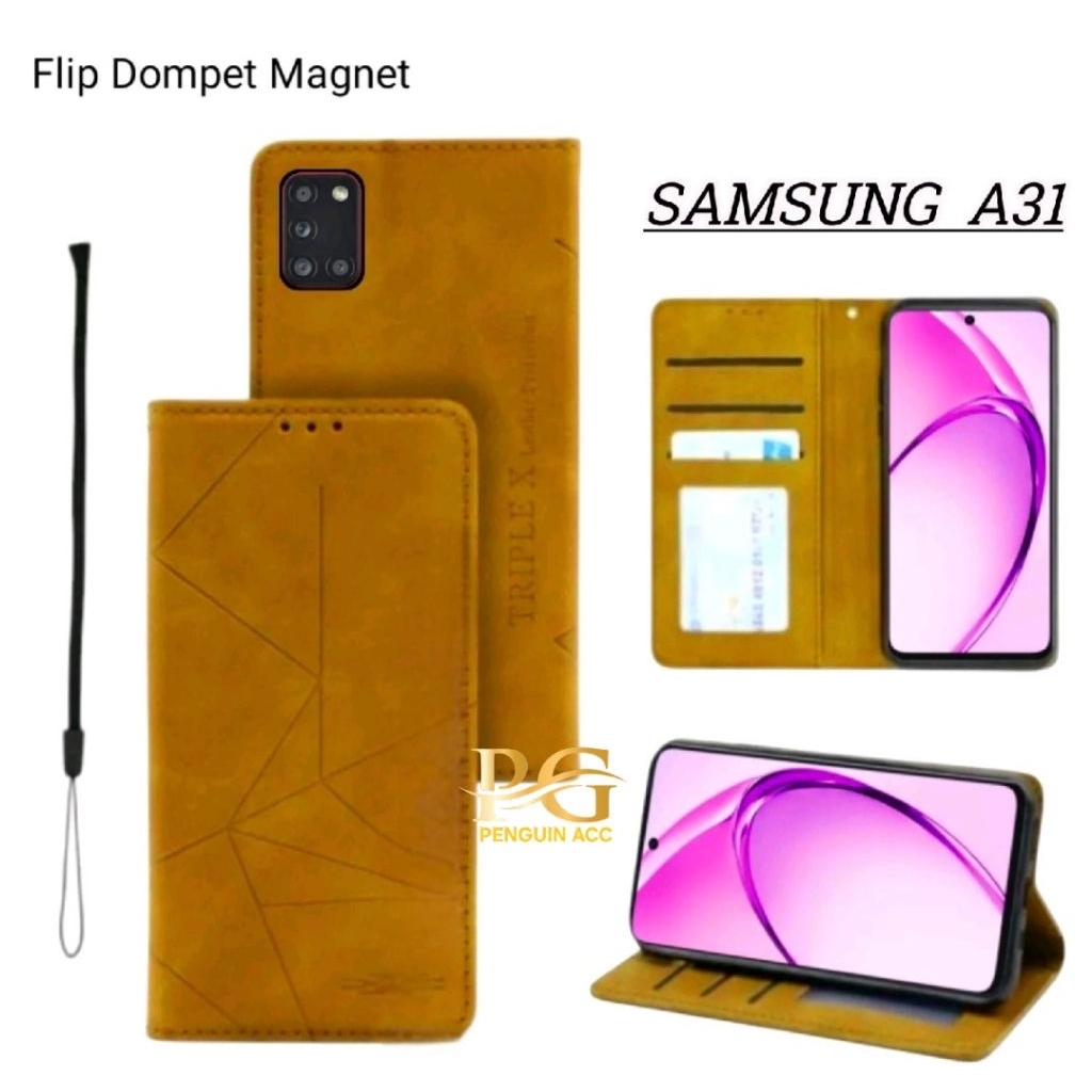 Casing Samsung A31 Flip Leather Case Dompet Kulit Premium Terbaru