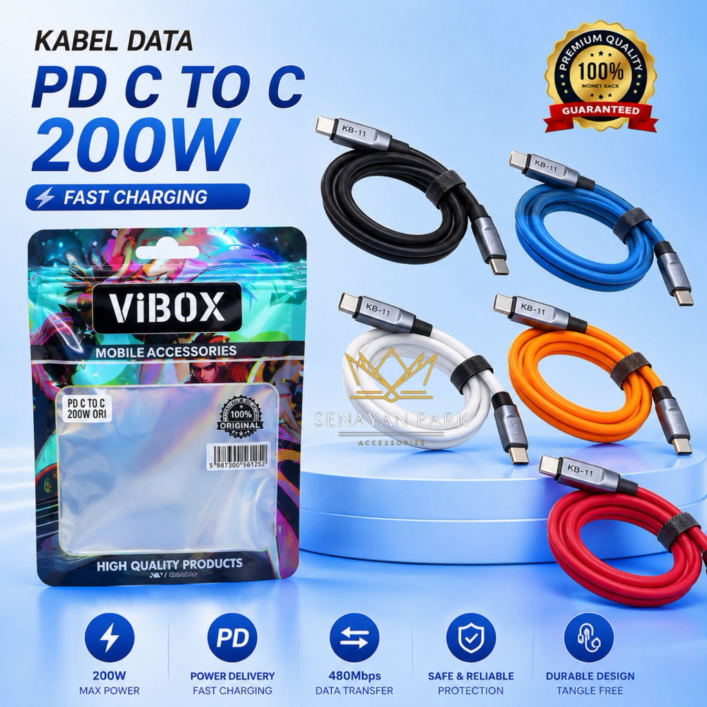 Vibox PDC200W Kabel Data Type C to Type C Cable Power Delivery PD 200W Fast Charging SEN
