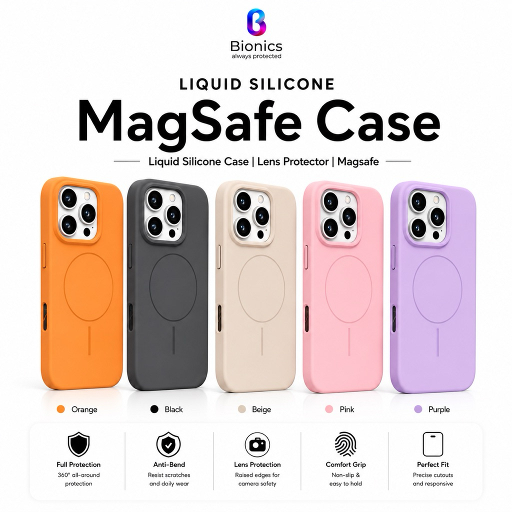 Bionics Silicone Magsafe Case for Iphone 16 15 14 13 Pro Max Microfiber Magnetic Case iPhone