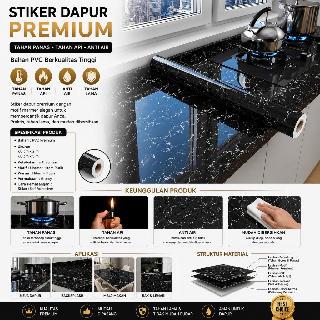 TERMURAH | Wallpaper Stiker Dinding Putih Polos Glossy 5M | PVC Anti Minyak Dapur Kitchen Set