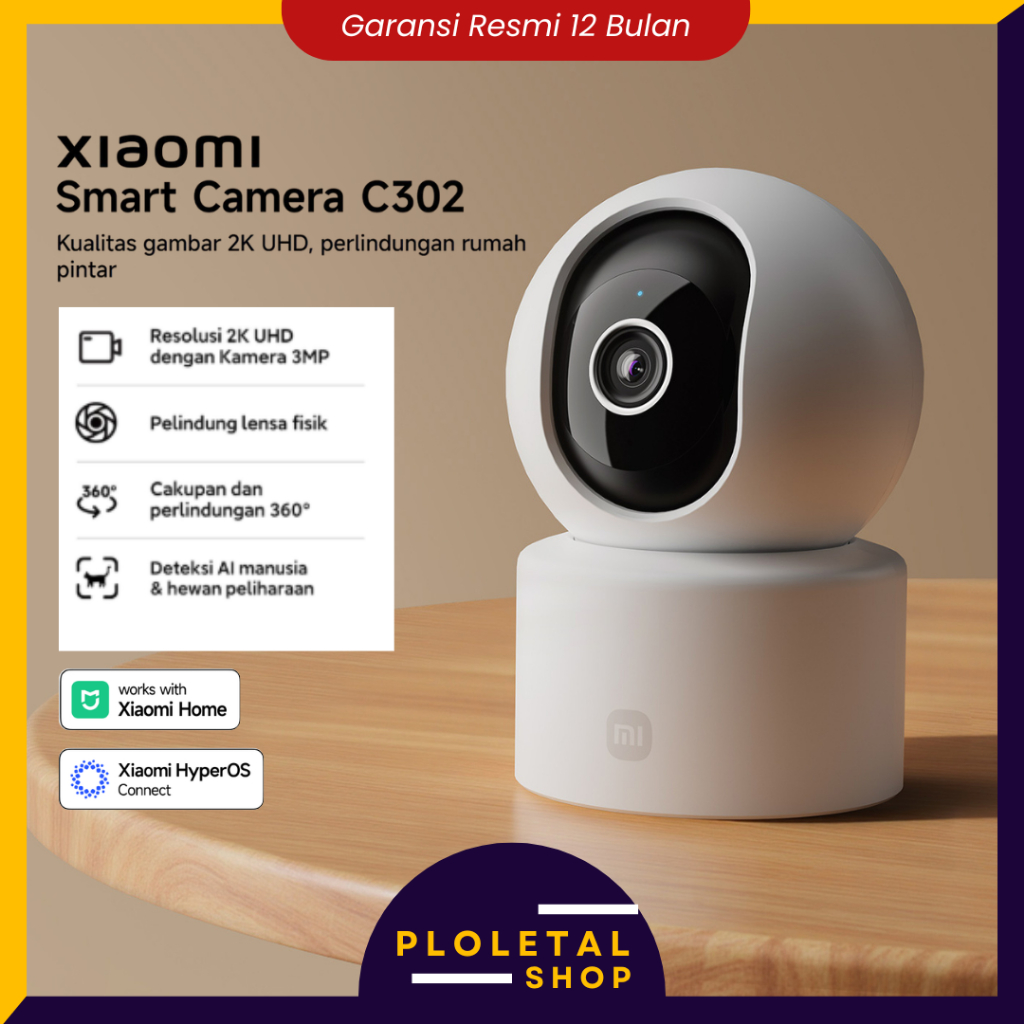 Xiaomi Smart Camera C302 | Resolusi 2K UHD Kamera 3MP 360° | Deteksi AI Manusia & Hewan Peliharaan |
