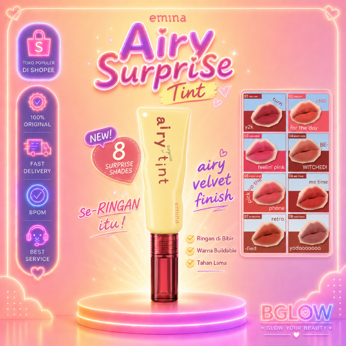Emina Airy Surprise Tint Lip Tint Ringan, Longlasting, Transferproof, Tahan Lama, Waterproof