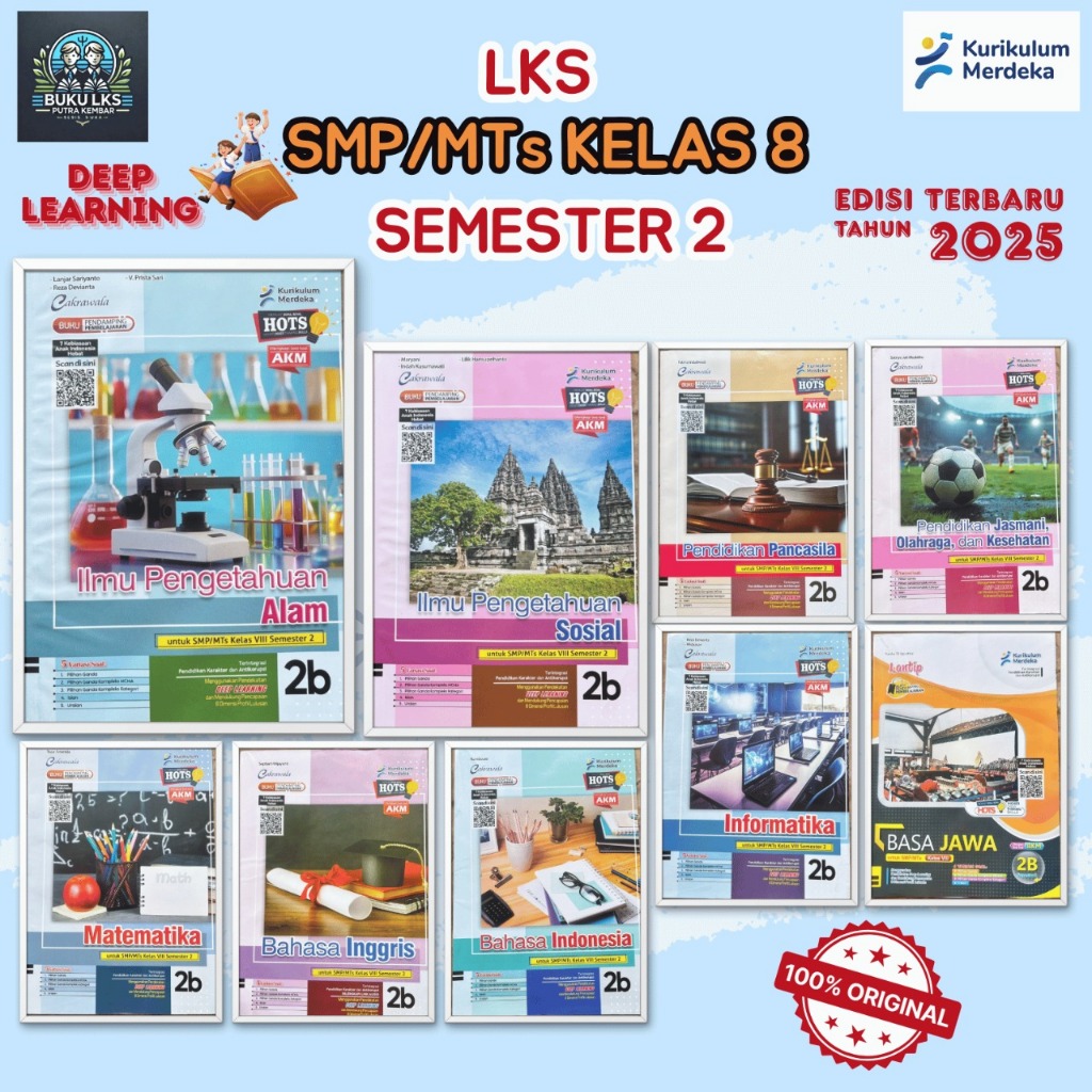 LKS BAHASA INDONESIA, IPA, IPS, MATEMATIKA, PJOK, BAHASA INGGRIS KELAS 8 SMP/MTs SEMESTER 2 KURIKULU