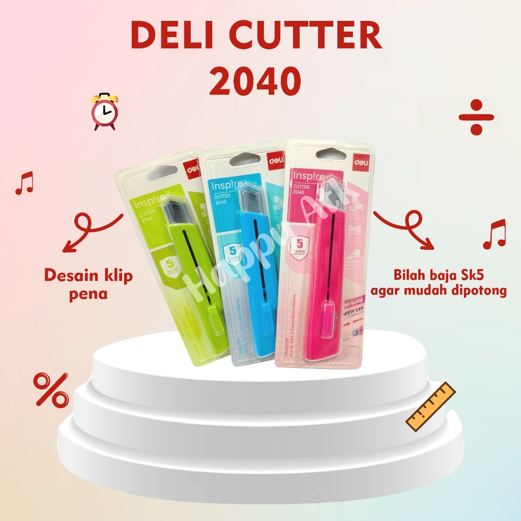DELI CUTTER HIJAU E2040/DELI CUTTER BIRU E2040/DELI CUTTER MERAH E2040