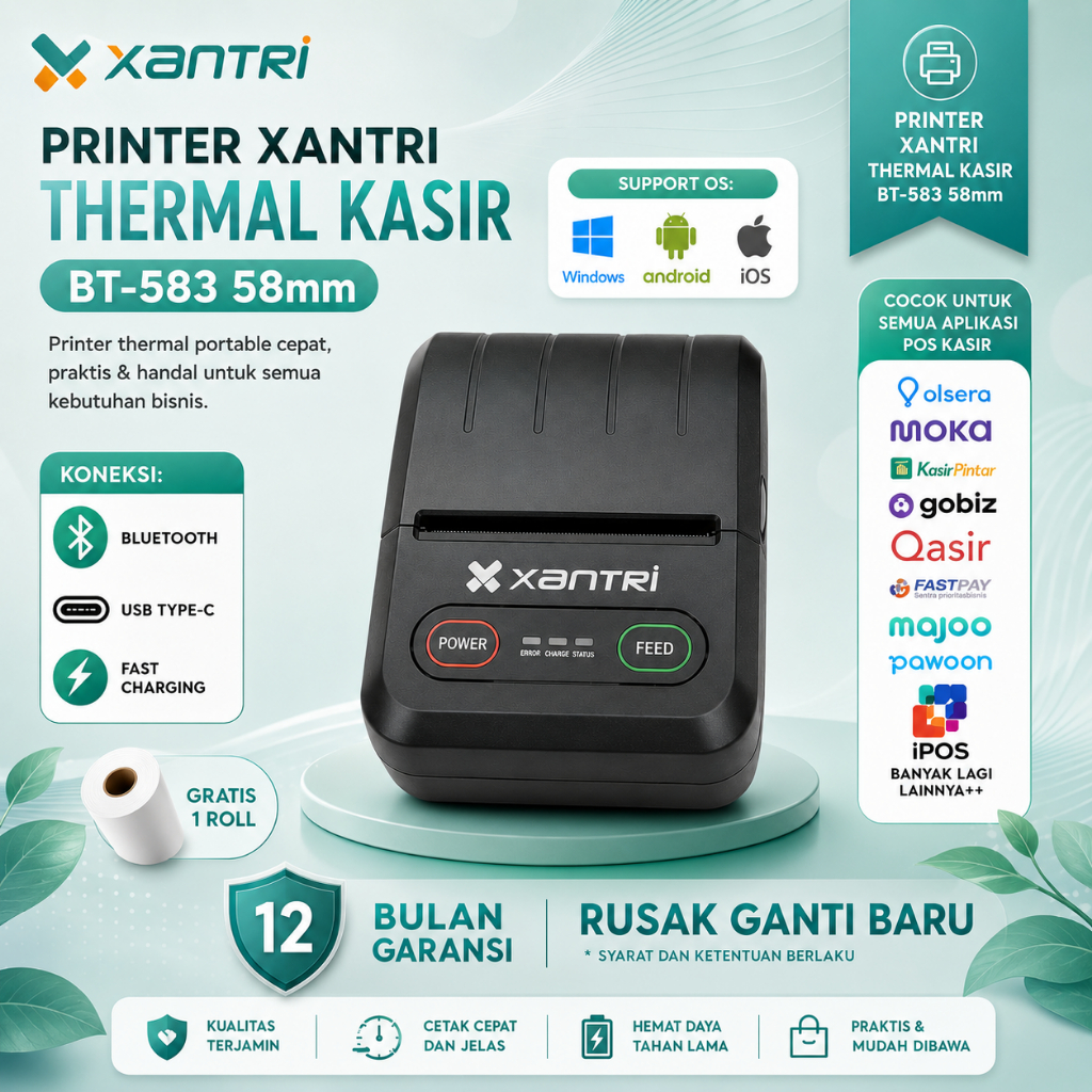 PRINTER BLUETOOTH MINI KASIR THERMAL BT581, BT-582, BT-583