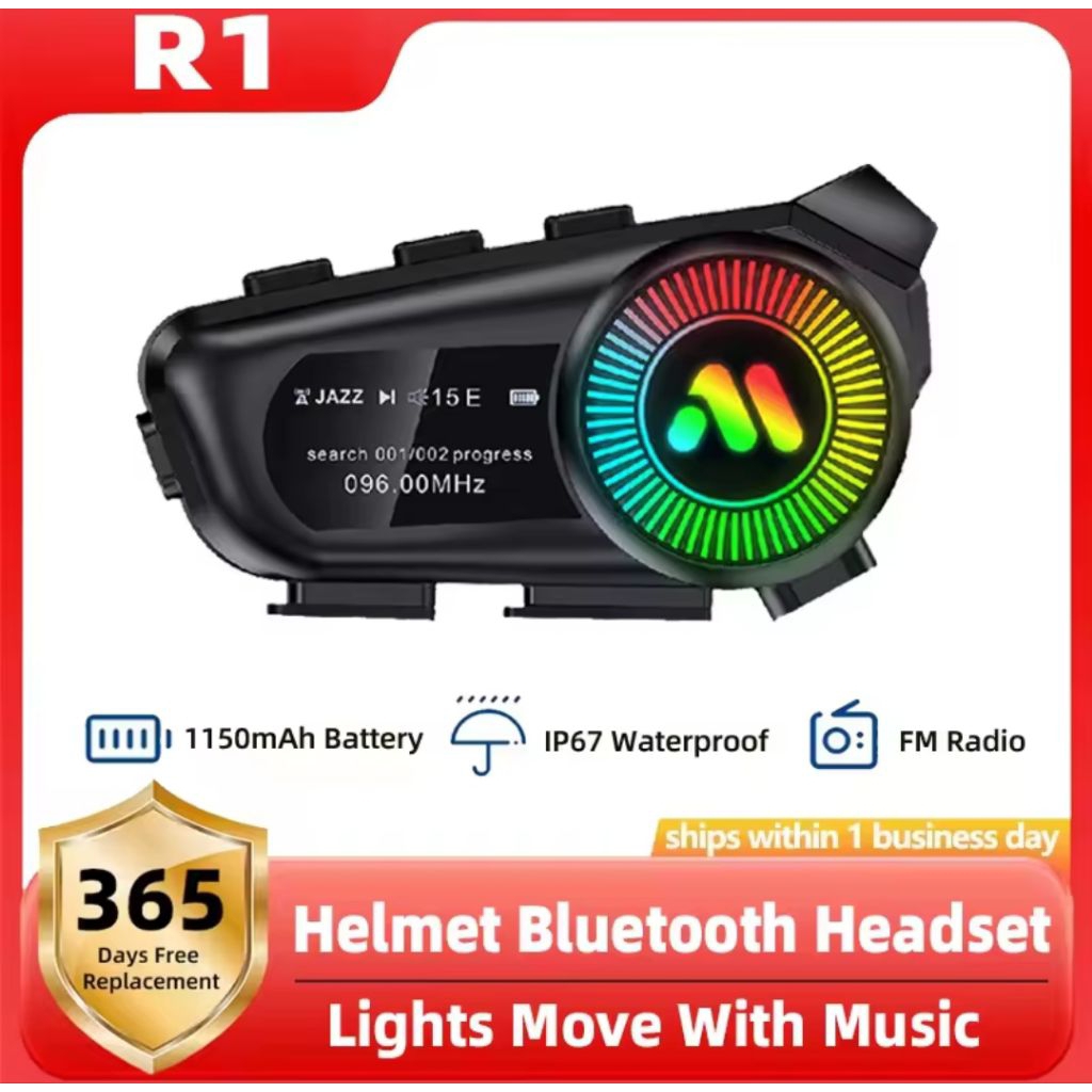 Bluetooth headset helm R1 lcd screen with radio fm waterproof