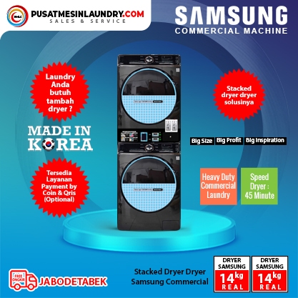 Stack Dryer-Dryer Samsung Commercial Laundry, Mesin Pengering Heavy Duty Kapasitas Jumbo 14 kg