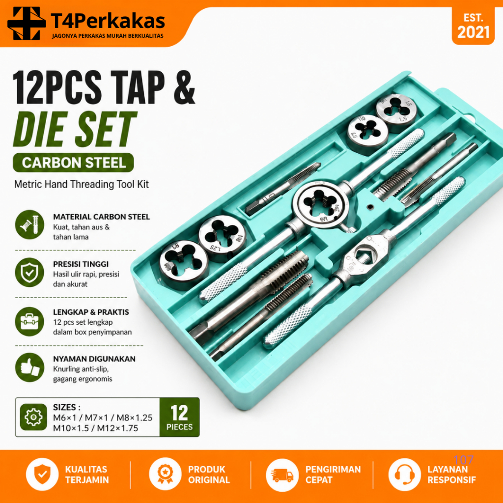 Senai Pipa TAP And Die Set 12 Pcs Pembuat Ulir / Drat Pipa Besi Alumunium Kuningan