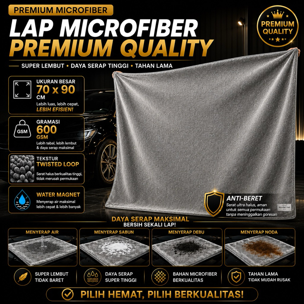 Drying Towel Microfiber JUMBO 70x90 Twisted Loop Budispeed 600 GSM