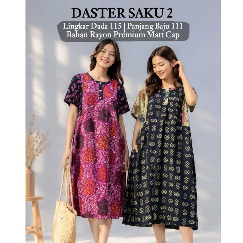 Daster Saku 2 Batik Cap Aan busui Rayon Premium Tebal Halus Lembut Baju Tidur Dewasa