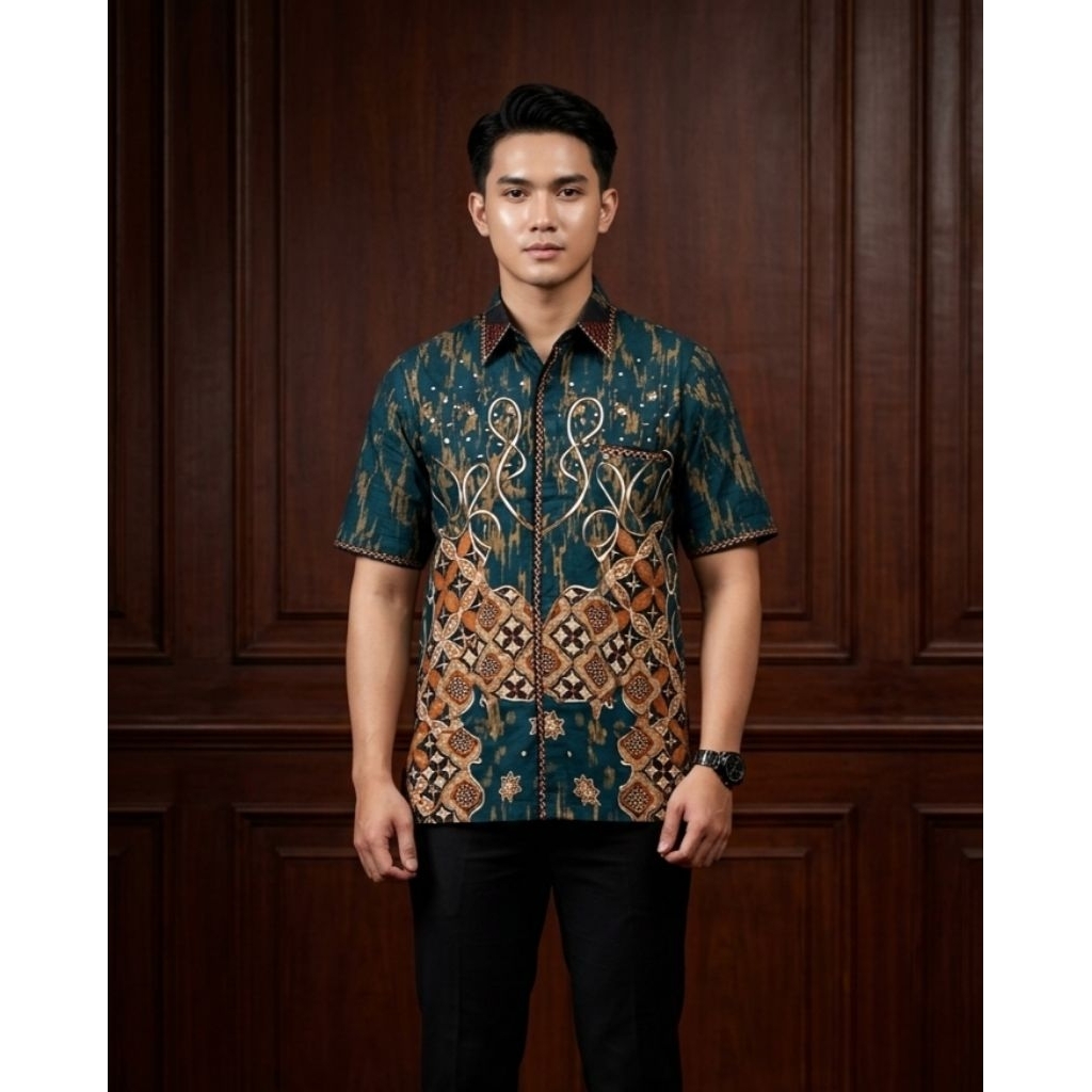 Kemeja Batik Pria Bordir Modern LUDIRA - Batik Solo Premium Smock Katun Cutting Jas Lengan Panjang B
